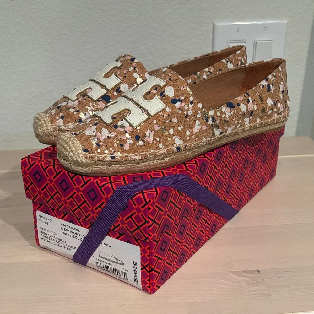 NIB Tory Burch size 8.5 Ines Confetti Cork Espadrille
